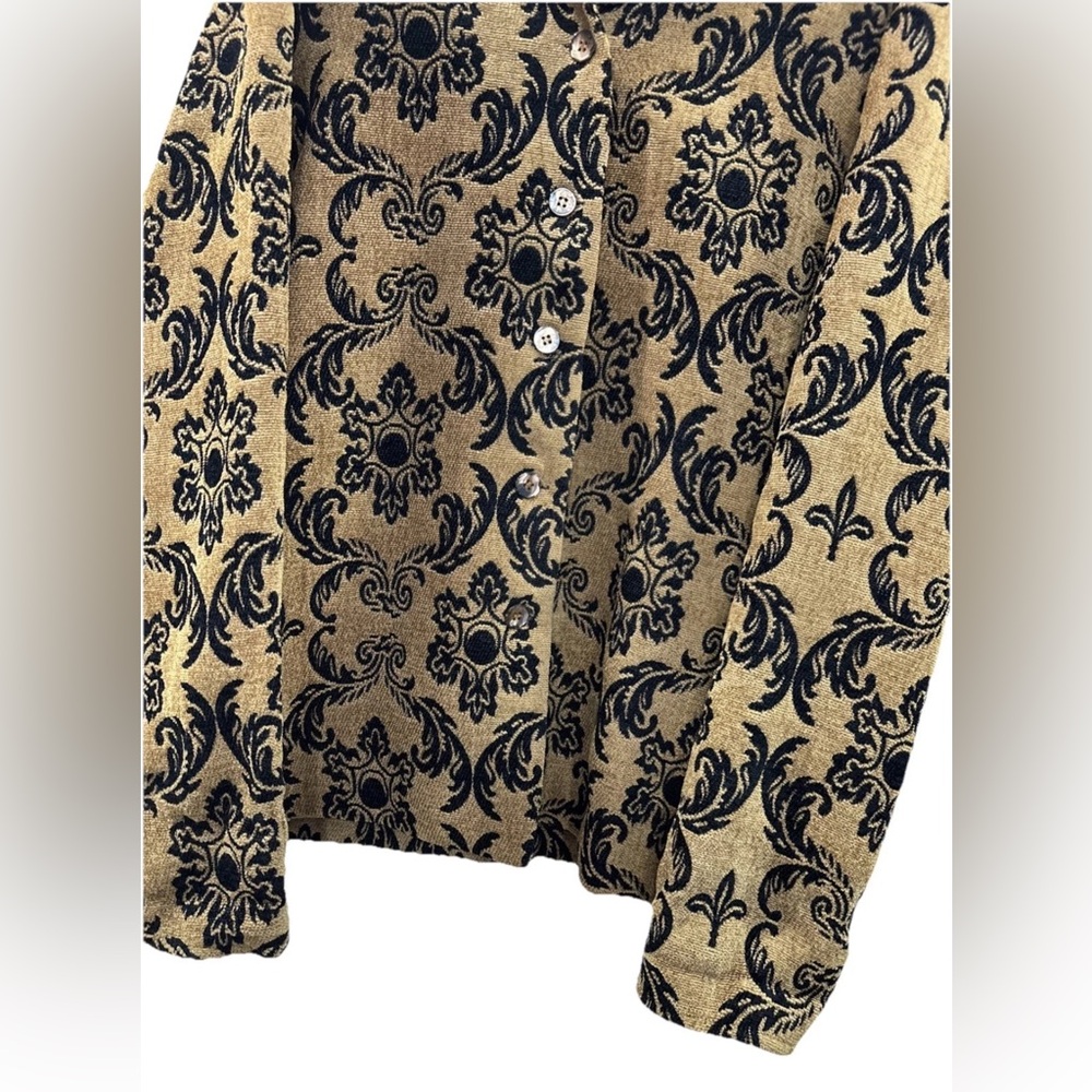 Vintage Collin Creek Sz 12 Black Gold Blazer Jacket Floral Damask Flocked USA - Picture 8 of 9